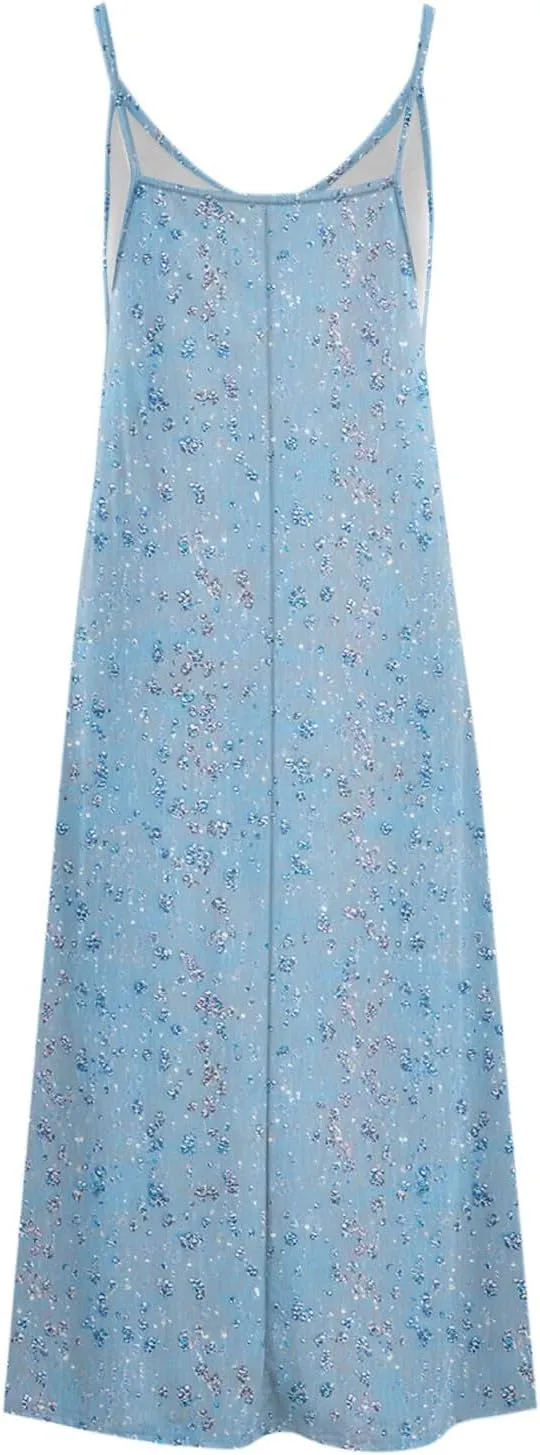 Summer Casual Dresses for Women Floral Vintage Summer Sleeveless Spaghetti Strap Dress Maxi V-Neck Casual Dresses