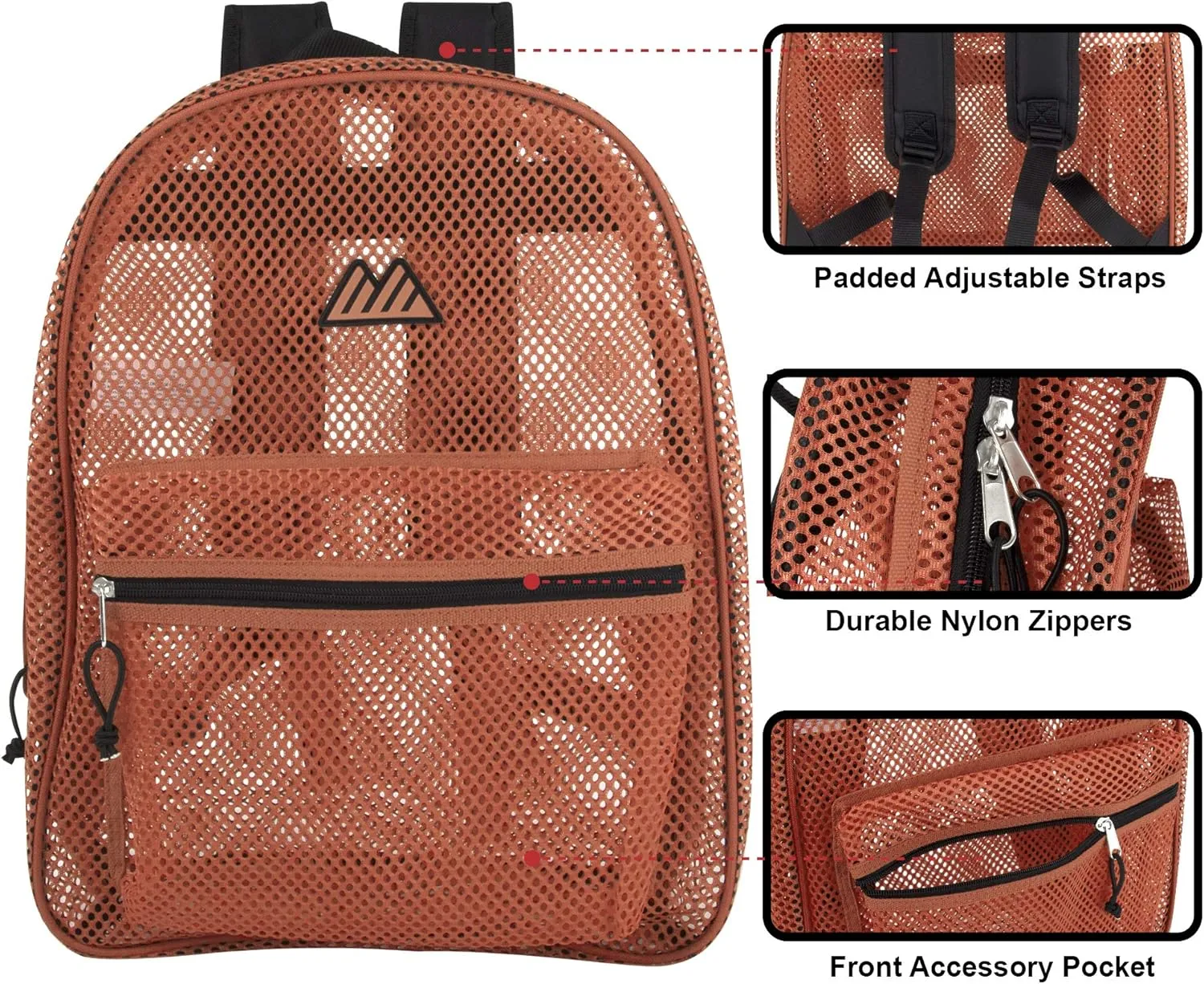 Summit Ridge Mesh Backpacks for Kids, Adults, School, Beach, and Travel, Colorful Transparent Mesh Backpacks with Padded Straps Large