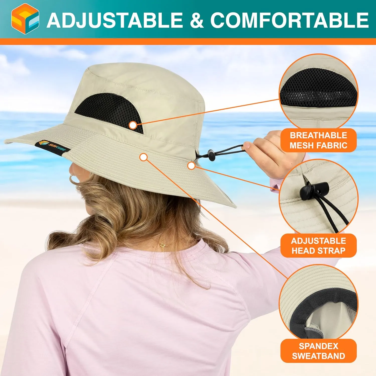 SUN CUBE Wide Brim Sun Hat Men Women, Fishing Hats Sun UV Protection, Mens Hiking Bucket Hat Safari Beach Boonie, UPF 50 
