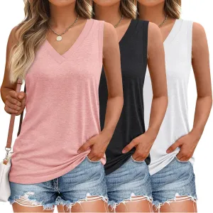 SUNBS 3 Pack Tank Top Women 2025 Sleeveless V Neck Summer Causal Loose Fit Tops Basic Flowy Dressy Cute Long Shirts Outfits