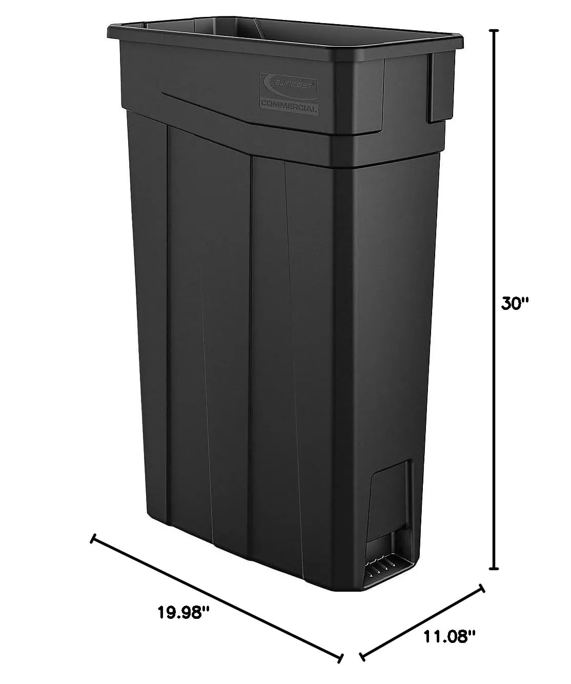 Suncast Commercial 23-Gallon Narrow Trash Can without Handles - Durable Garbage Can, Black