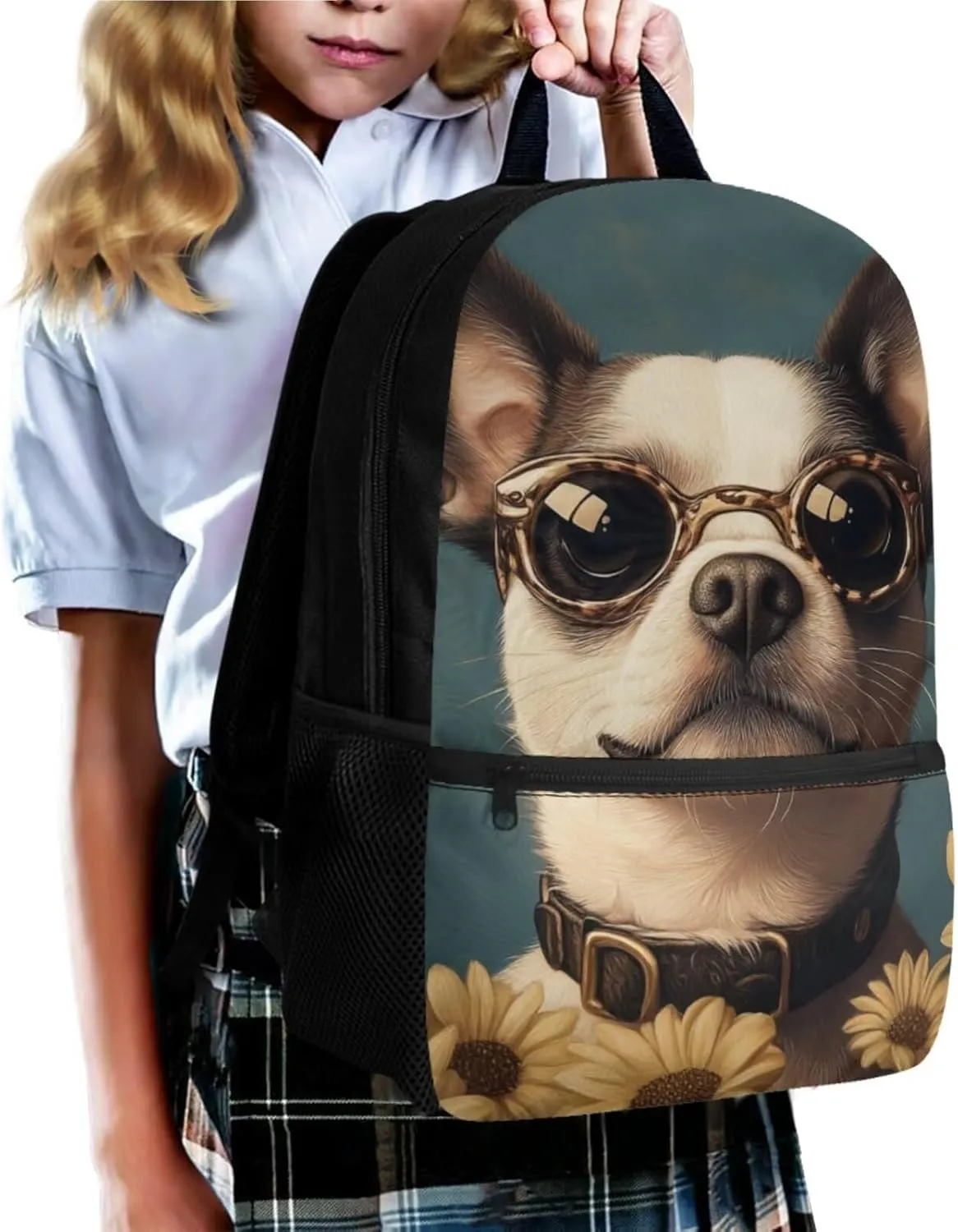 Sunflower Backpack for Toddler Boys French Bulldog Bookbag for Kids with Lunchbox and 2 Bookmarks 3 Pieces School Bag for Primary School Satchel Bag