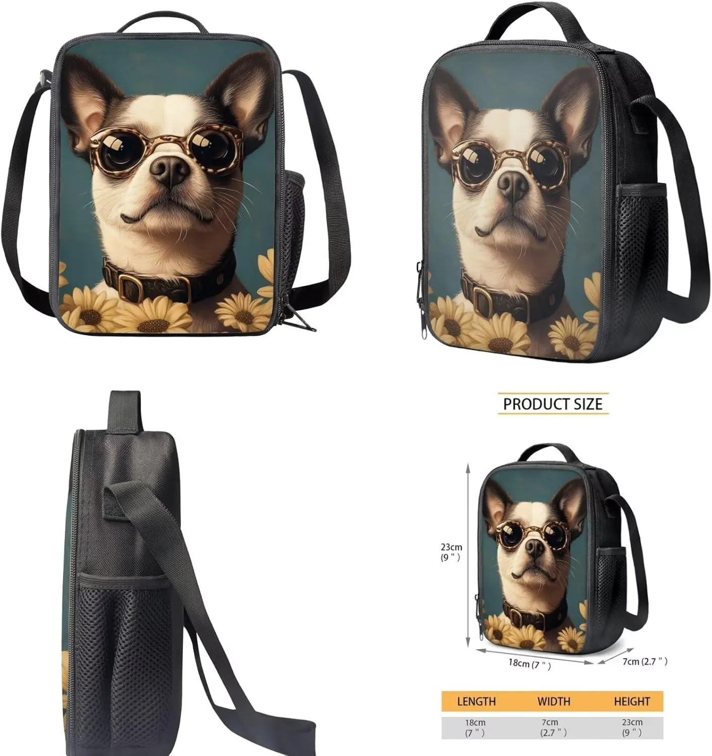Sunflower Backpack for Toddler Boys French Bulldog Bookbag for Kids with Lunchbox and 2 Bookmarks 3 Pieces School Bag for Primary School Satchel Bag