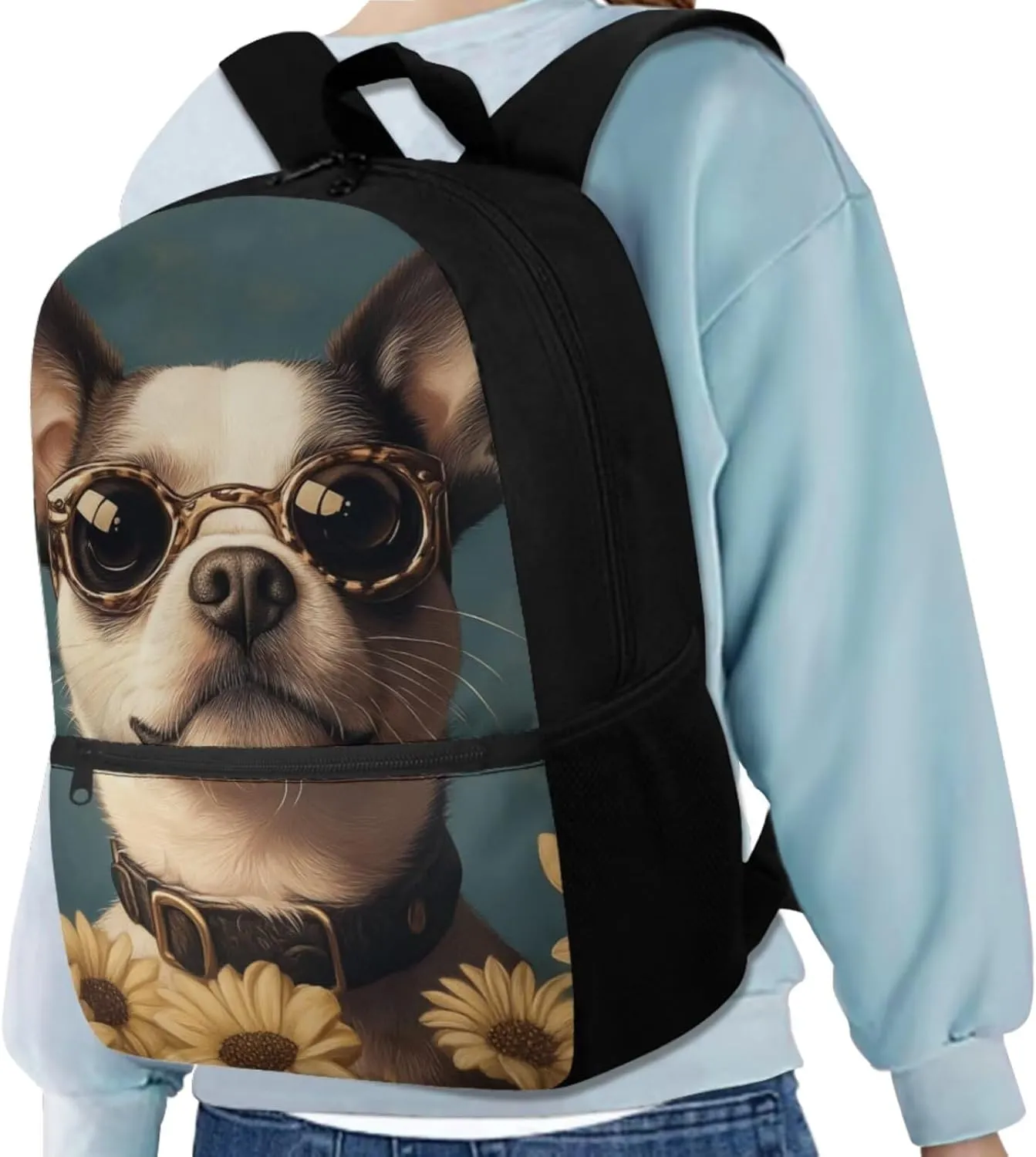 Sunflower Backpack for Toddler Boys French Bulldog Bookbag for Kids with Lunchbox and 2 Bookmarks 3 Pieces School Bag for Primary School Satchel Bag