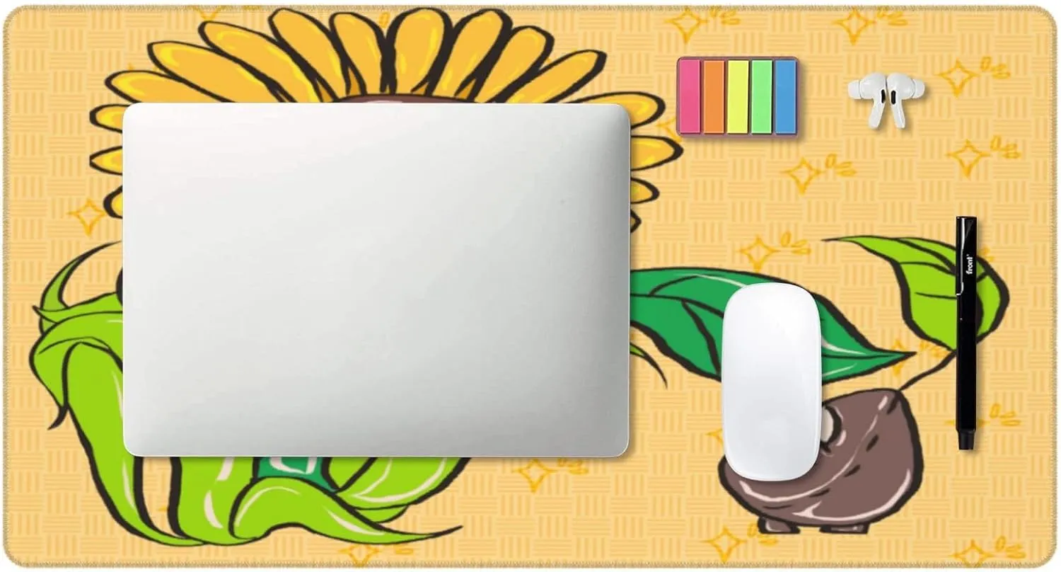 Sunflower Seeds and Sunflowers Non-Slip Desk Pad,Mouse Pad,Waterproof PVC Desk Table Protector, Easy Clean Laptop Desk Writing Mat for Office Work/Home/Decor