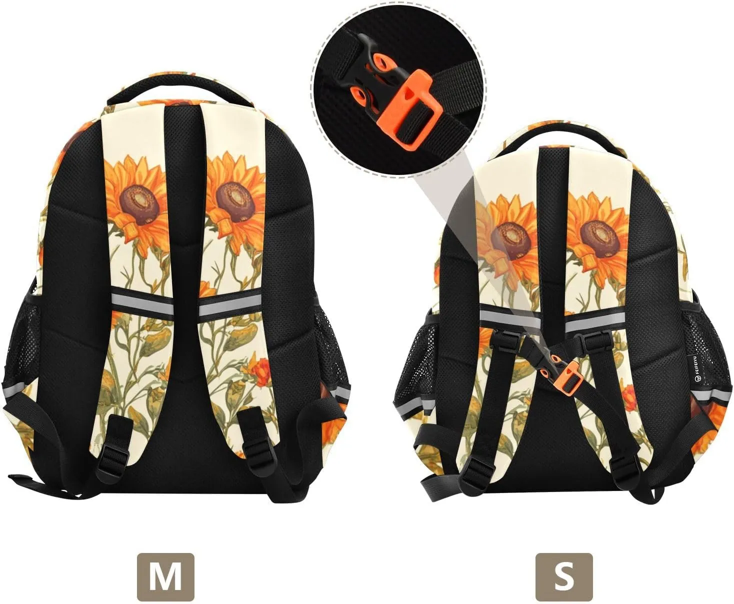 Sunflowers Bushes and Poppy Flowers Beige Kids Backpacks for Girls Boys Elementary School Backpack Bookbag for School Travel Hiking Camping