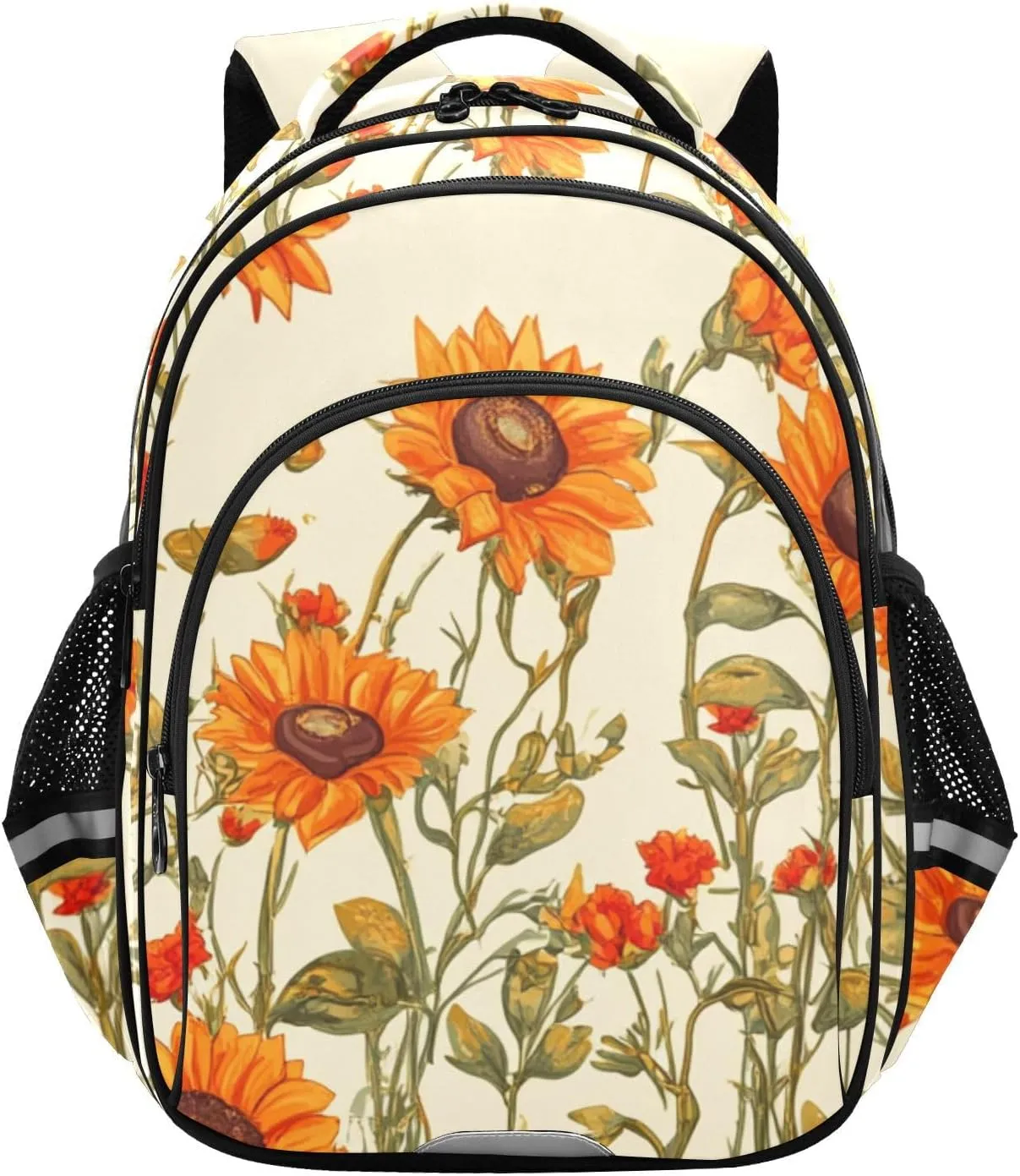 Sunflowers Bushes and Poppy Flowers Beige Kids Backpacks for Girls Boys Elementary School Backpack Bookbag for School Travel Hiking Camping