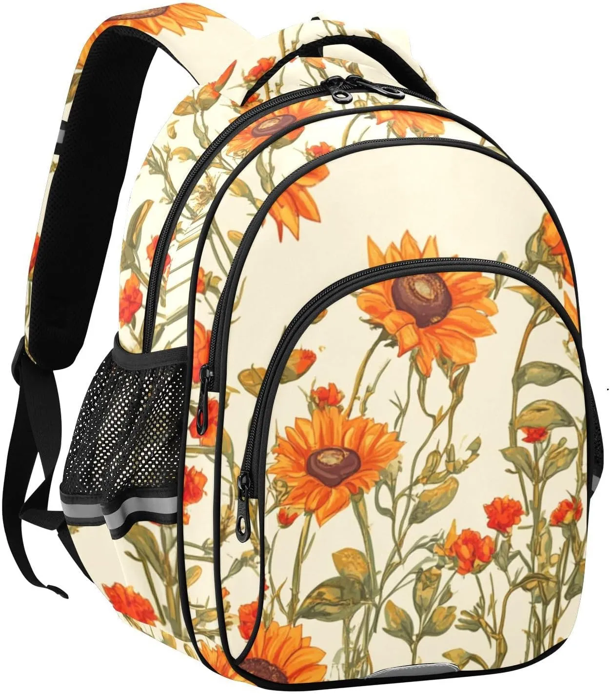 Sunflowers Bushes and Poppy Flowers Beige Kids Backpacks for Girls Boys Elementary School Backpack Bookbag for School Travel Hiking Camping