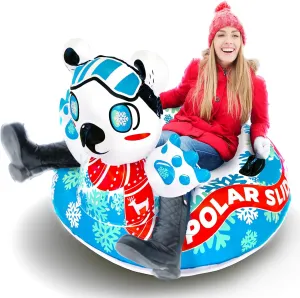 Sunlite Sports Polar Bear Snow Tube - Heavy Duty Inflatable Sled for Winter with Dual Sealed Seams, Grip Handles, Airtight Boston Valve, Repair Patch Kit, Extra Thick Material