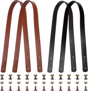 SUPERFINDINGS 4 Sets 2 Colors Faux Leather Bag Handles with 20 Sets Iron Rivets 23.62x0.72inch PU Leather Bag Strap Replacement Handbag Handle Belt for Bag Making Supplies, Hole: 3mm