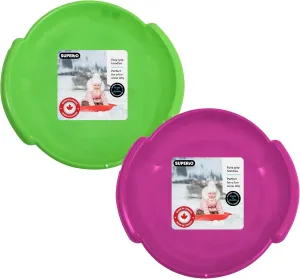 Superio Round Snow Sled, Heavy Duty Plastic Saucer Toddler Sled with Handles 24" Winter Snow Toys Fun for Kids and Adults, 2-Pack