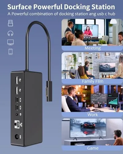 Surface Dock,Surface Pro Docking Station with 90W Power Supply,Ethernet,Mini DP*2,USB 3.0 * 4,Audio for Surface Pro 9/8/X/7/6/5/4/3, Surface Laptop go/5/4/3/2/1, Surface Book 3/2/1