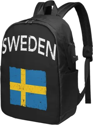 Swedish Sweden Flag Laptop Backpacks Travel Backpack Casual Business Daypack Sport Rucksack Computer Bag Fits up to 17 Inch Notebook with USB Port