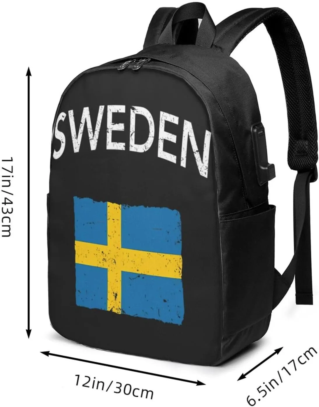 Swedish Sweden Flag Laptop Backpacks Travel Backpack Casual Business Daypack Sport Rucksack Computer Bag Fits up to 17 Inch Notebook with USB Port