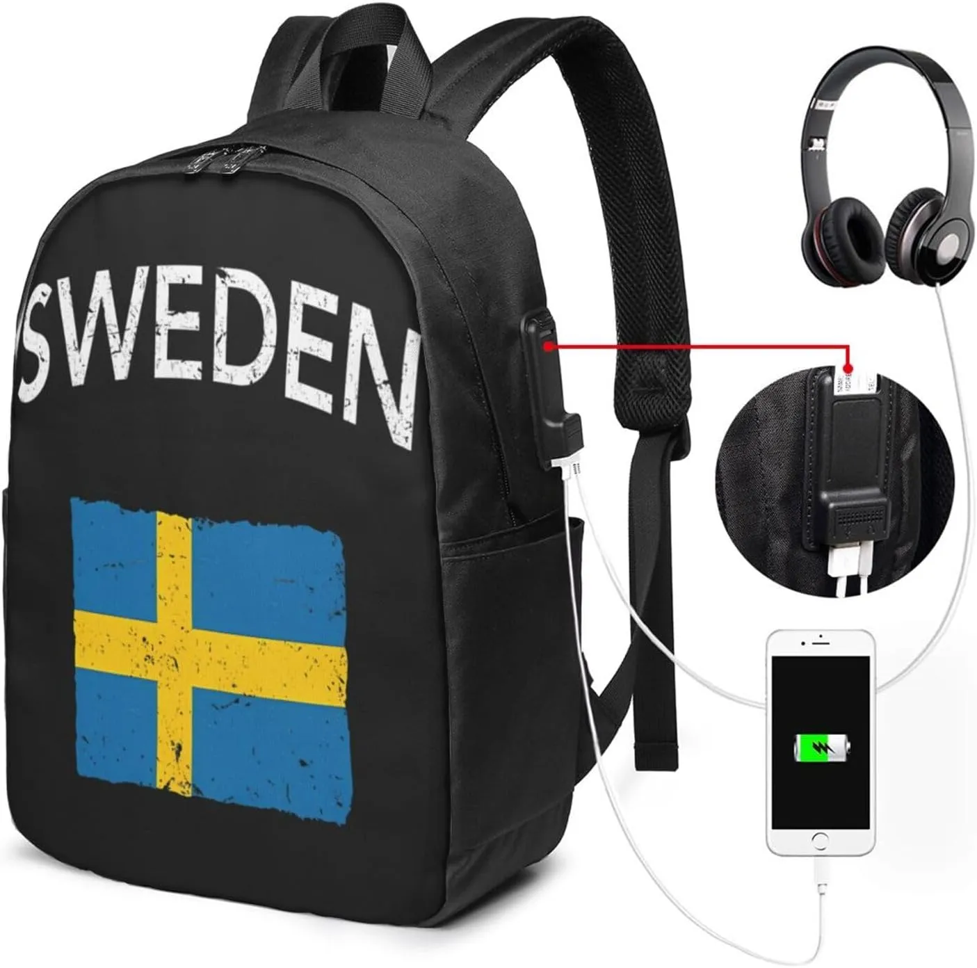 Swedish Sweden Flag Laptop Backpacks Travel Backpack Casual Business Daypack Sport Rucksack Computer Bag Fits up to 17 Inch Notebook with USB Port