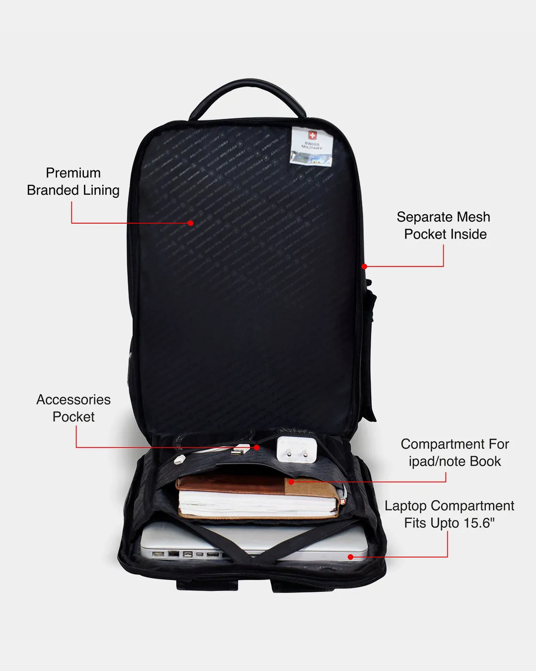Swiss Military Blizzard Laptop Backpack with Luggage Trolley Strap | USB and Type C Charging Port | 21 Lt Capacity