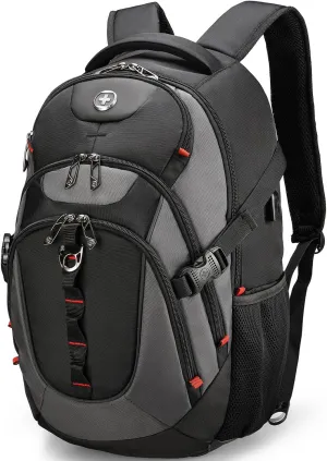 Swissdigital Design Business Laptop Backpack with Smart USB Charging Port, Travel Backpack Fits 15.6 inches Laptops, Water Repellent College Backpack for Men Women, Black/Grey | SD803