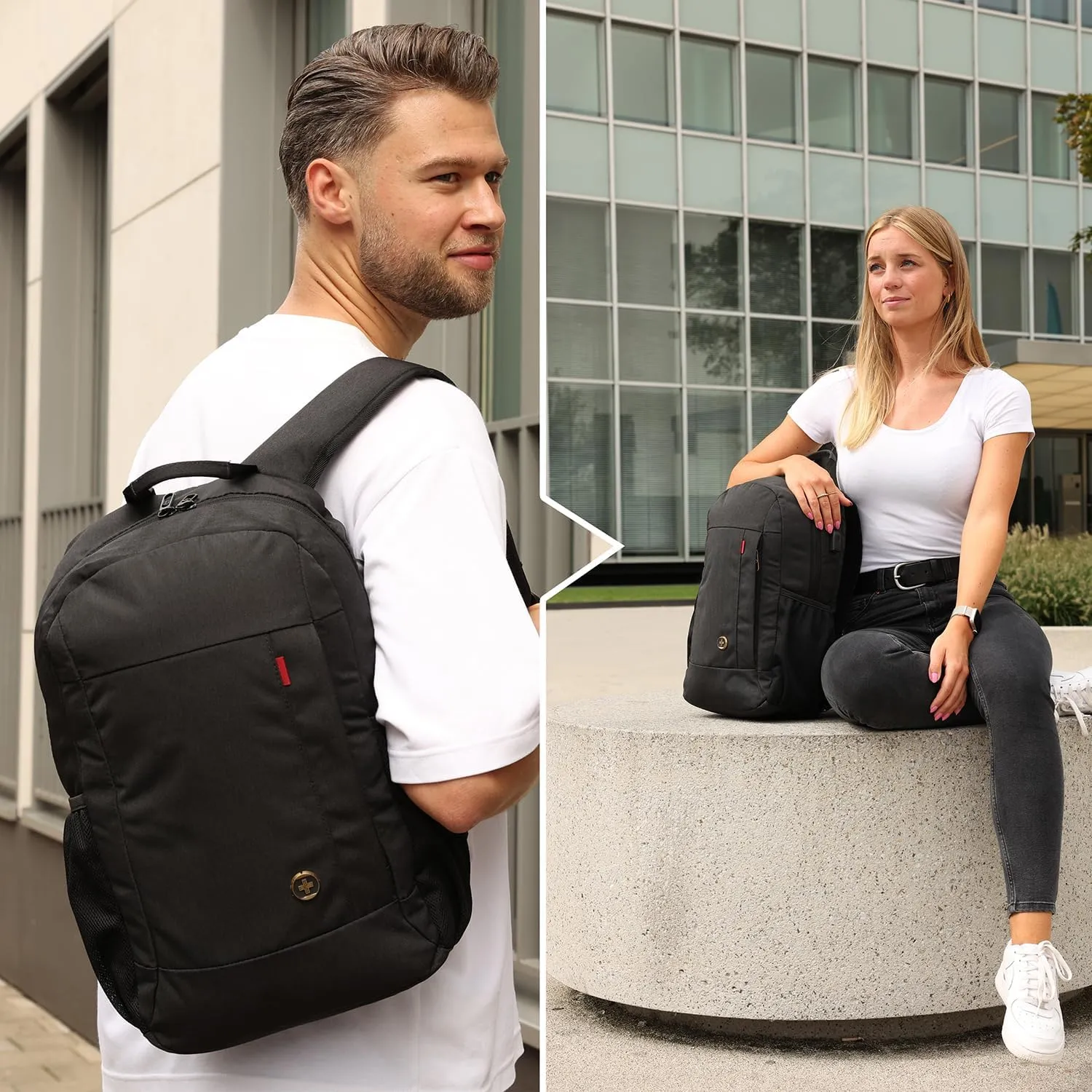 Swissdigital Design College Laptop Backpack, Travel Slim Laptops Backpack with USB Charging Port for Men & Women Fits 16 Inch Notebook, Black | ARBON