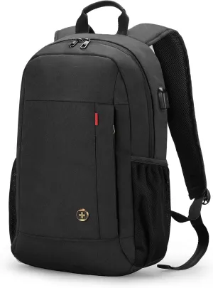 Swissdigital Design College Laptop Backpack, Travel Slim Laptops Backpack with USB Charging Port for Men & Women Fits 16 Inch Notebook, Black | ARBON