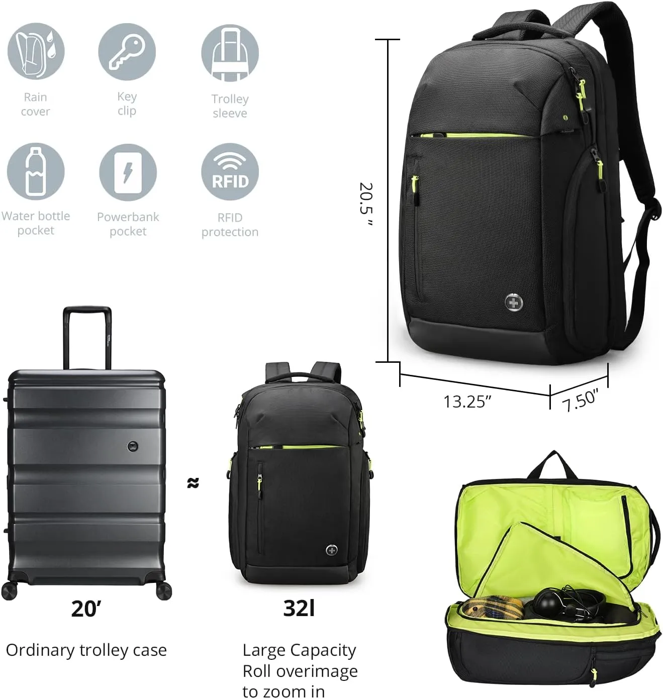 Swissdigital Design Large Travel Backpack for Men,17 Inch Laptops Backpack with USB Charging Port,Carry on Business Anti-theft Backpack With RFID Protection (JAVA SD805)