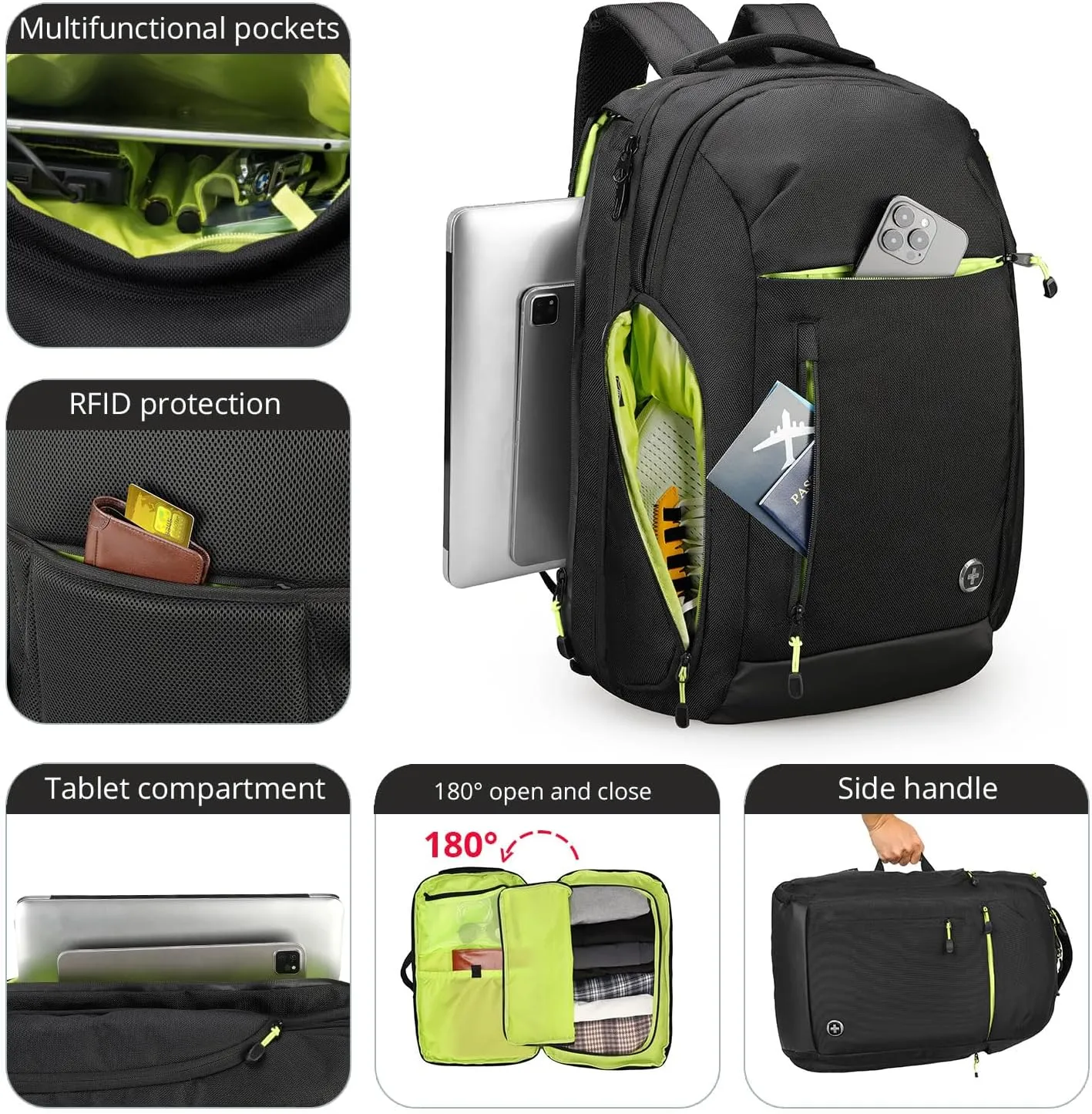 Swissdigital Design Large Travel Backpack for Men,17 Inch Laptops Backpack with USB Charging Port,Carry on Business Anti-theft Backpack With RFID Protection (JAVA SD805)