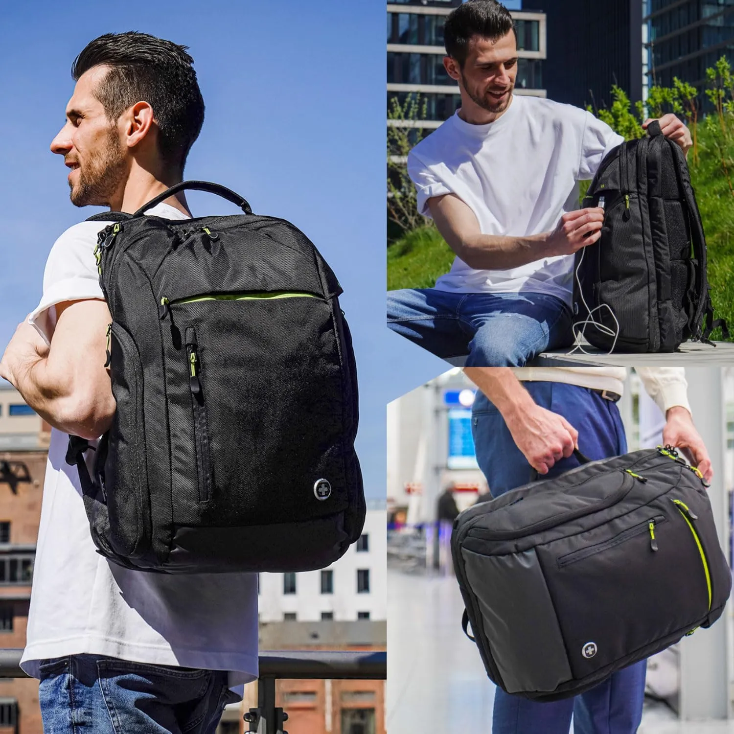 Swissdigital Design Large Travel Backpack for Men,17 Inch Laptops Backpack with USB Charging Port,Carry on Business Anti-theft Backpack With RFID Protection (JAVA SD805)
