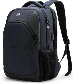 Swissdigital Design Travel Laptop Backpack for Men and Women, Business Backpack with USB Charging Port for Fits 16 Inch Notebook, Blue | ANDWIL