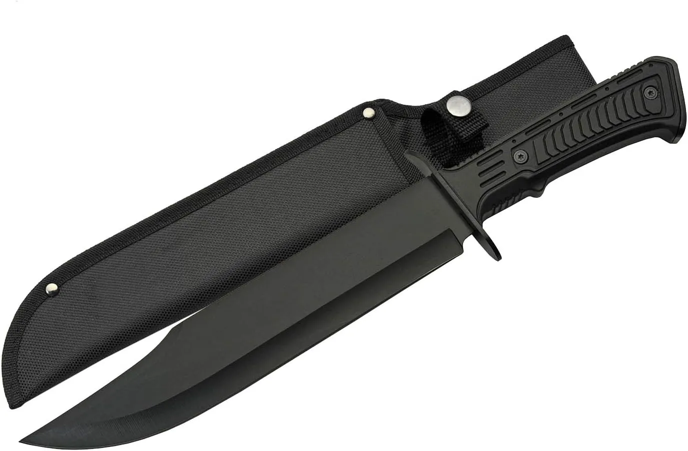 SZCO SUPPLIES 15-Inch Outdoor Survival Bowie Knife, Black Blade, Rubberized Handle, Nylon Sheath, Camping, Hunting, Tactical Use