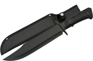 SZCO SUPPLIES 15-Inch Outdoor Survival Bowie Knife, Black Blade, Rubberized Handle, Nylon Sheath, Camping, Hunting, Tactical Use