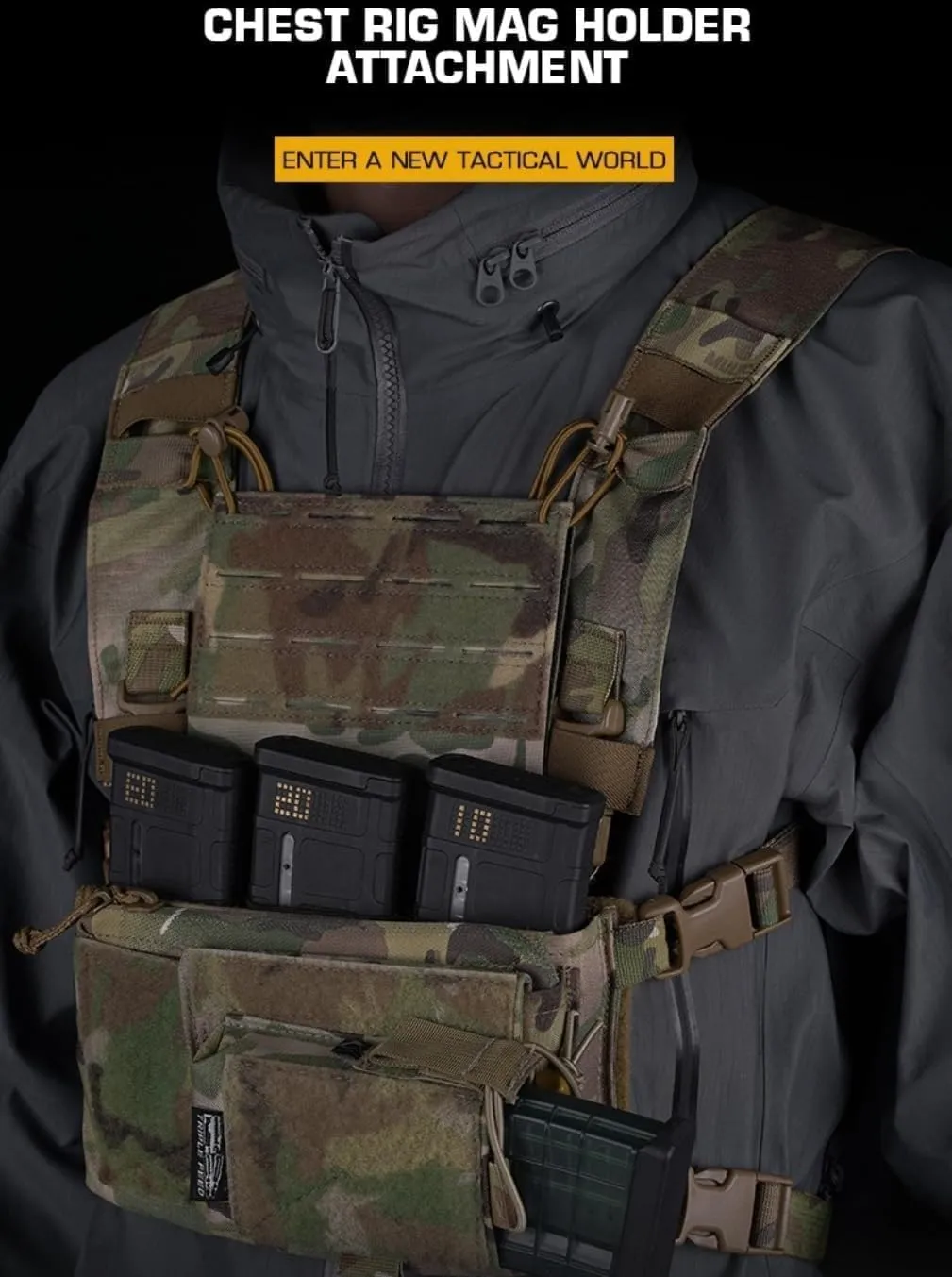Tactical Chest Rig Mag Pouch MOLLE Holder FERR0 Style A.TAK Panel Hunting Airsoft Chesty Navigation Front Panel Expansion Gear (CP)