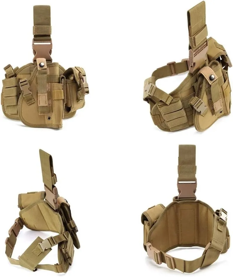 Tactical Drop Leg Holster with Magazine Pouch Military Tactical MOLLE Pistol Handgun Thigh Pistol Gun Holster Adjustable Right Handed Platform Panel