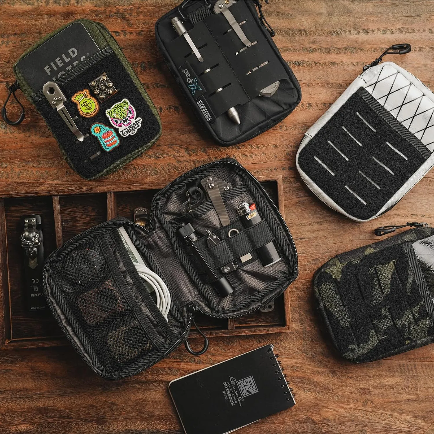 TACTICAL GEEK EDC Compact Waist Pocket Pouch, Men EDC Pouch Organizer, Multi-Purpose Molle Tool Pouch for Multitools, Utility Tool Organizer Bag for Daily Essentials Carry(Block E3.0-GY)