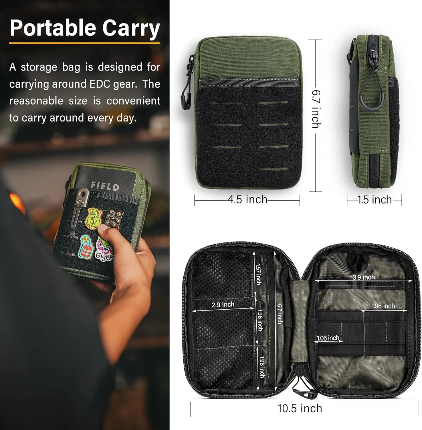TACTICAL GEEK EDC Compact Waist Pocket Pouch, Men EDC Pouch Organizer, Multi-Purpose Molle Tool Pouch for Multitools, Utility Tool Organizer Bag for Daily Essentials Carry(Block E3.0-GY)
