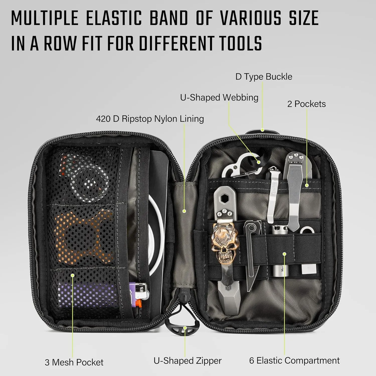 TACTICAL GEEK EDC Compact Waist Pocket Pouch, Men EDC Pouch Organizer, Multi-Purpose Molle Tool Pouch for Multitools, Utility Tool Organizer Bag for Daily Essentials Carry(Block E3.0-GY)