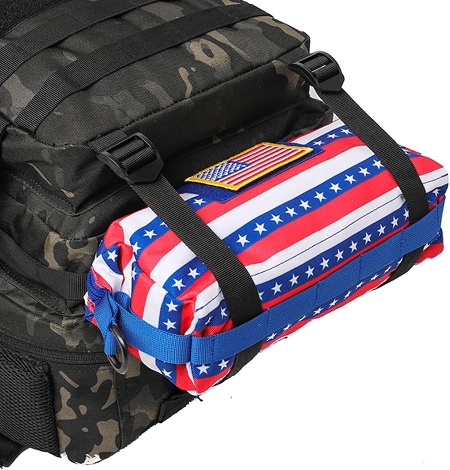 Tactical Increment Molle Pouch, Large Capacity Admin Utility Pouches, Horizontal Short Trips Bag, Multi-Purpose Sling Bag with Shoulder Strap and US Patch