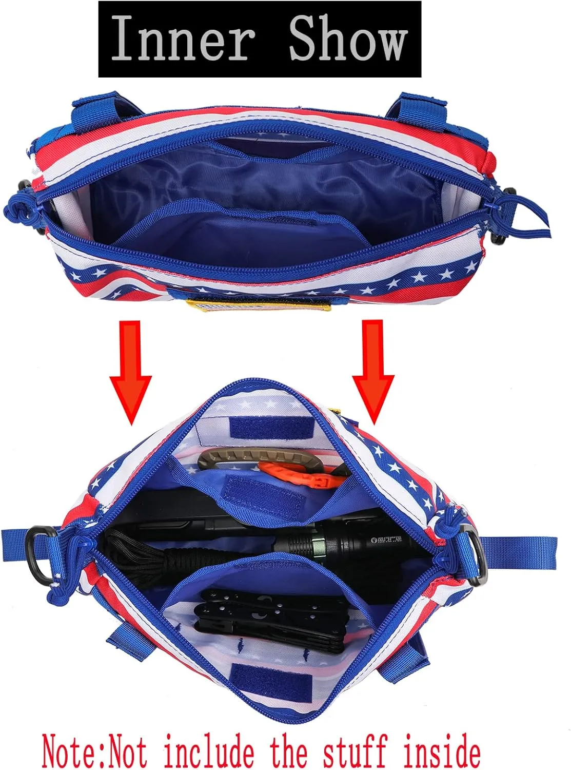 Tactical Increment Molle Pouch, Large Capacity Admin Utility Pouches, Horizontal Short Trips Bag, Multi-Purpose Sling Bag with Shoulder Strap and US Patch