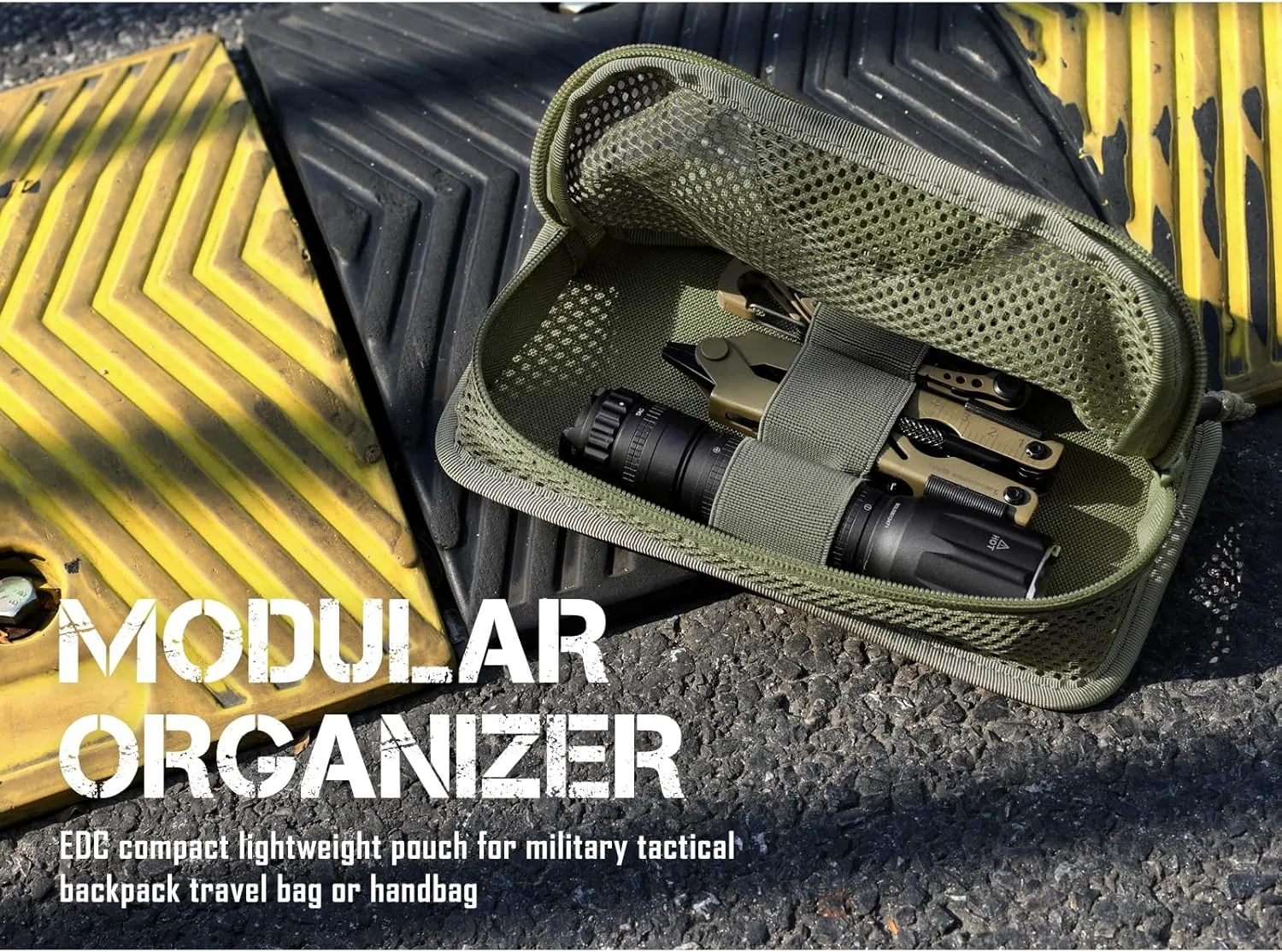 Tactical Mesh Zipper Pouch, Modular Insert Panel Organizer EDC Utility Storage Pocket with Hook-N-Loop Fasteners for Backpack Bag Accessories