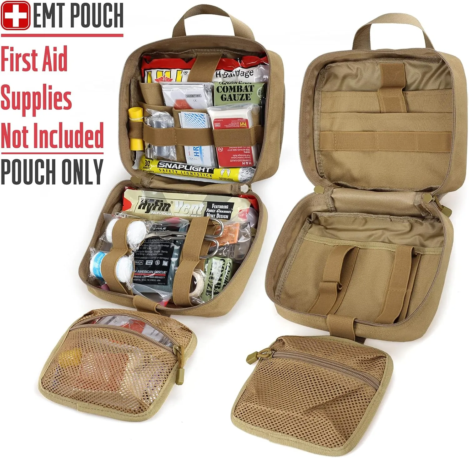 Tactical Molle Medical Pouch - Upgraded Size, Large Capacity IFAK Pouch with Detachable Quick Release and Headrest Mount, Includes Flag and Cross Patch