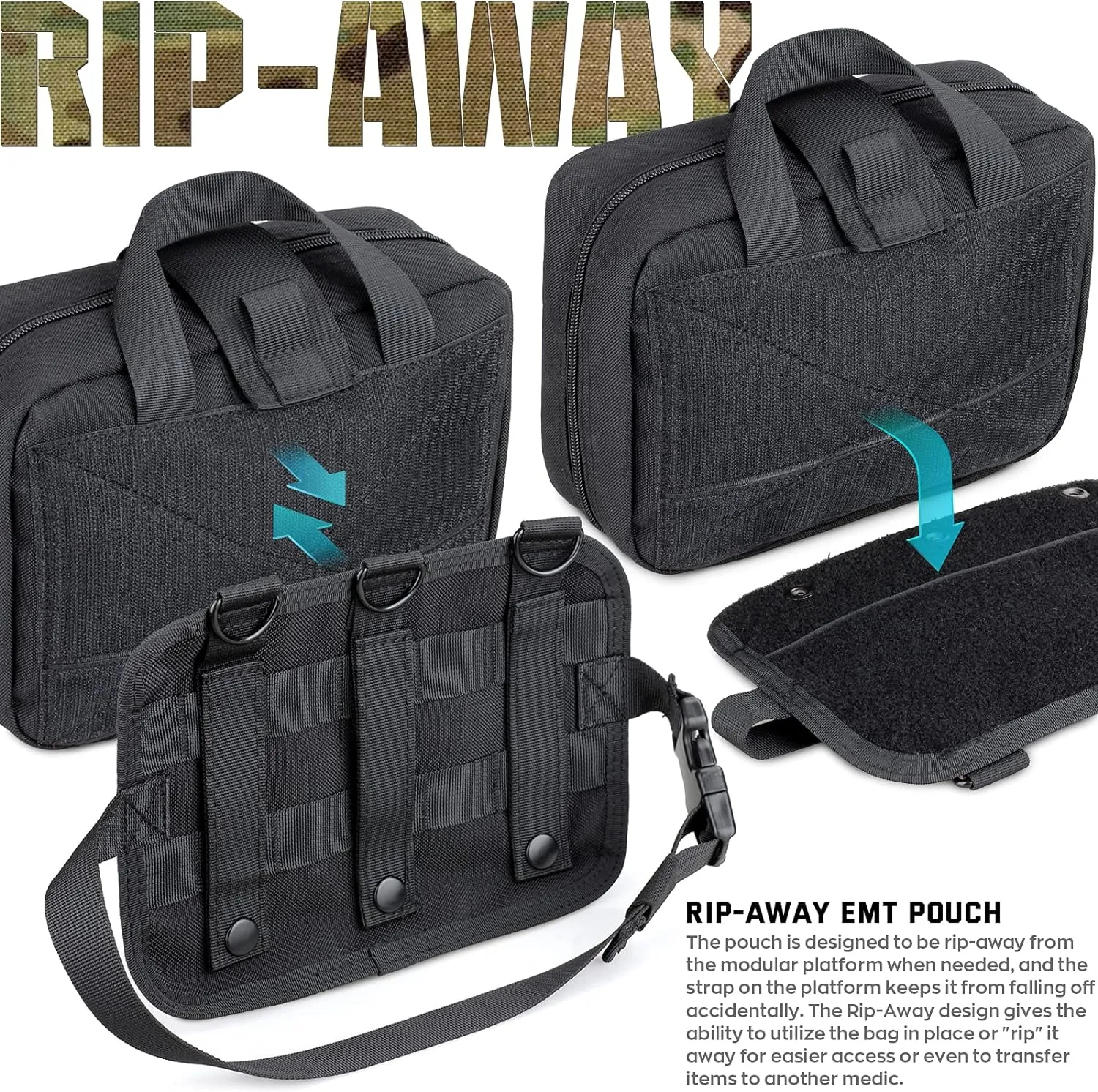 Tactical Molle Medical Pouch - Upgraded Size, Large Capacity IFAK Pouch with Detachable Quick Release and Headrest Mount, Includes Flag and Cross Patch