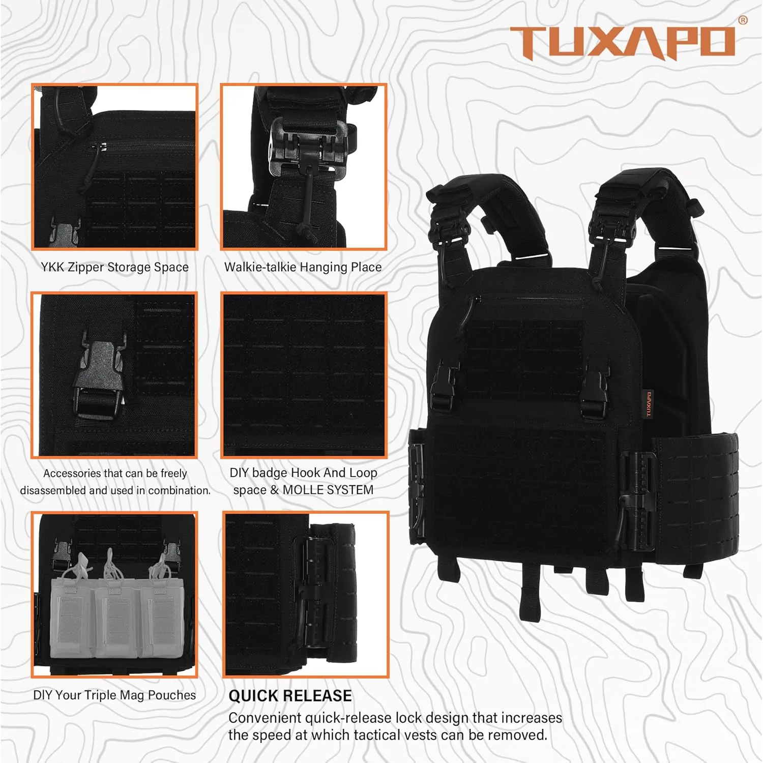 Tactical Molle Vest for Men Laser Cutting Modular Lightweight Quick Release Adjustable Vests