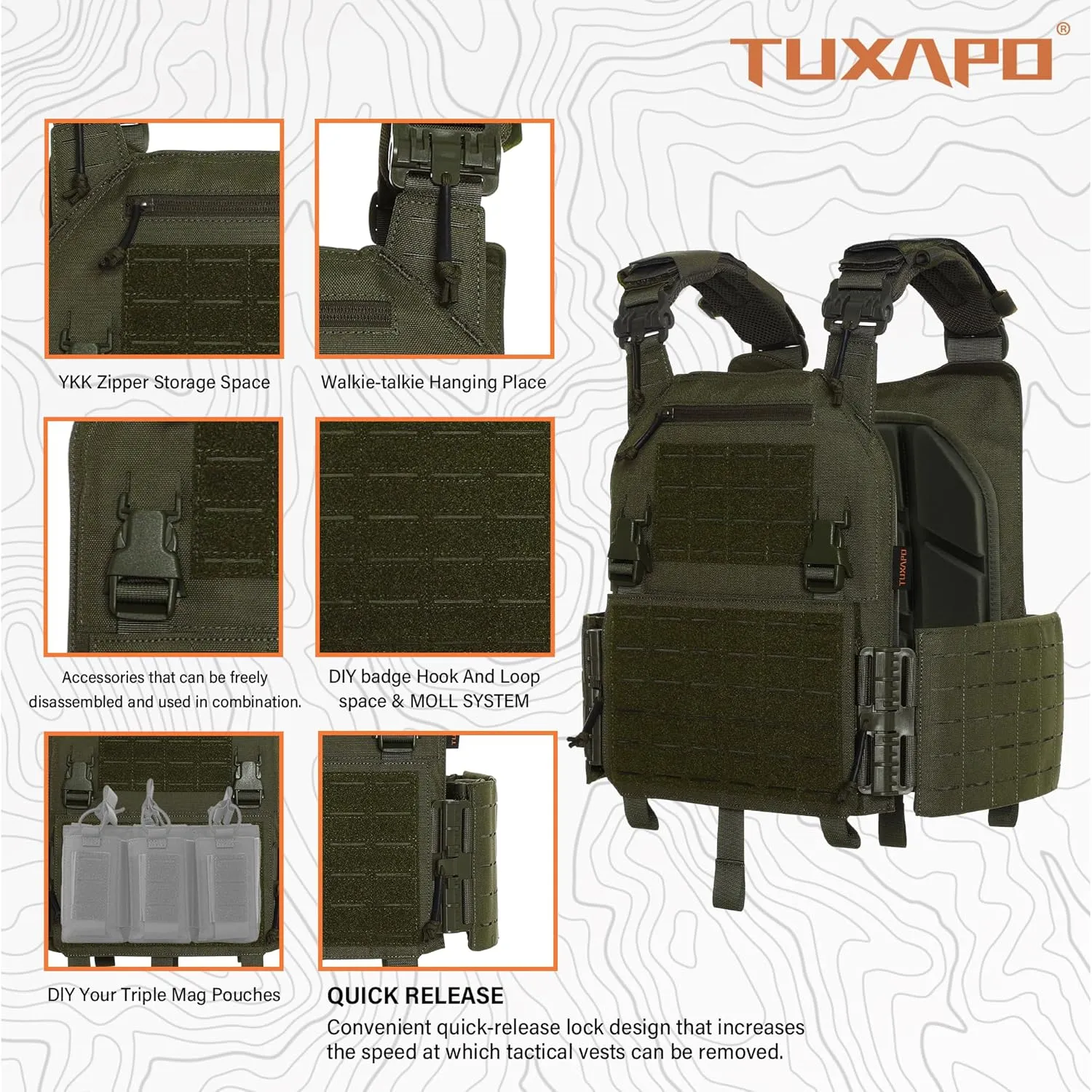 Tactical Molle Vest for Men Laser Cutting Modular Lightweight Quick Release Adjustable Vests