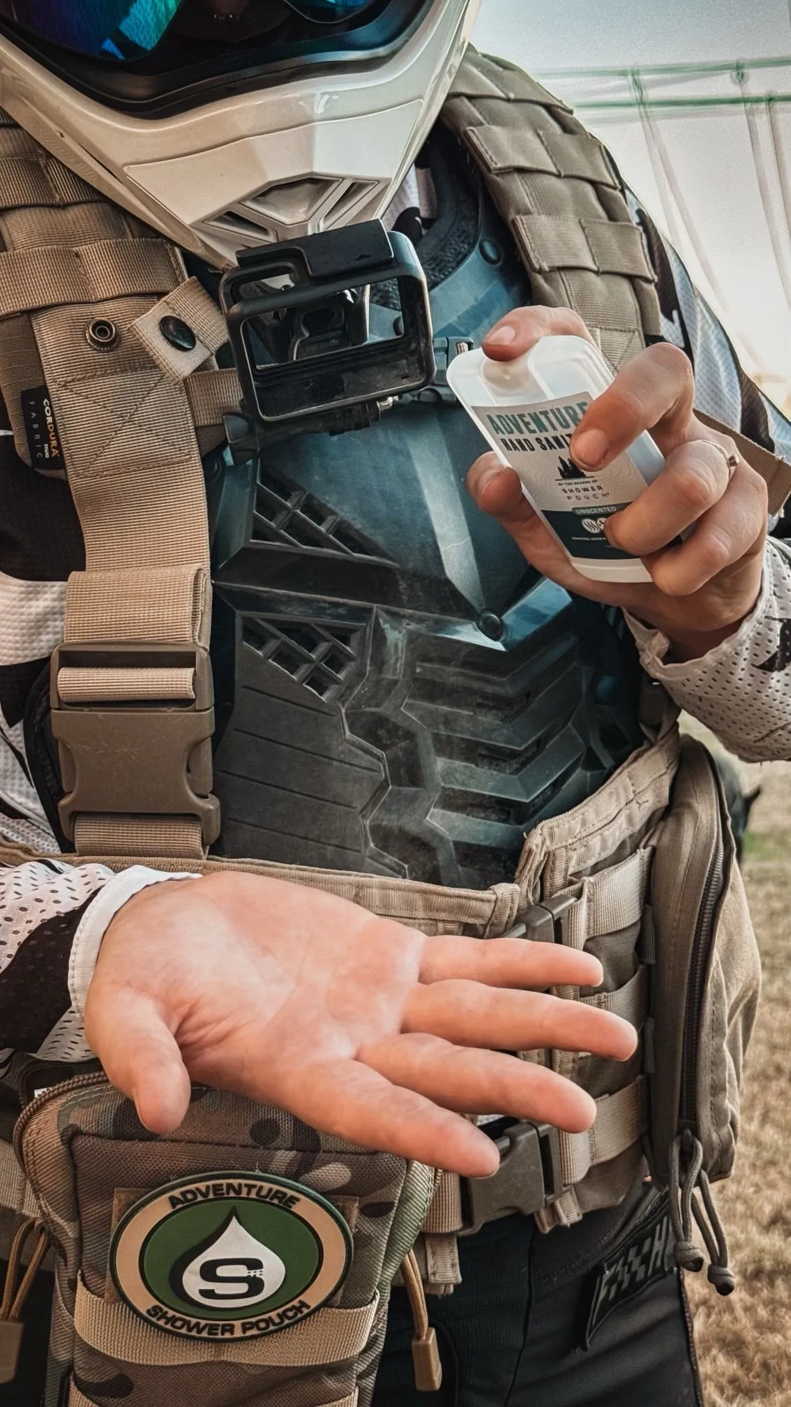 Tactical Molle Zipper Bag   Adventure Sampler Kit: 4 Shower Pouches, 1 Hand Sanitizer (80%), and 1 Deodorant