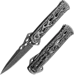 Tactical Pocket Knife with Clip – 4.5" Cool Folding Knife with 3D Skull Relief Design Collectible Knives – EDC, Hunting, Survival, Camping Knife, Gift for Men & Women
