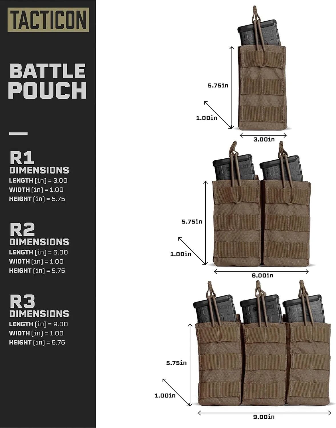 Tacticon BattlePouch | R1 R2 R3 Rifle Mag Pouches | Combat Veteran Owned Company | Molle Single Double Triple Rifle Magazine Holster for Ammo | Tactical Bag Accessories Holder