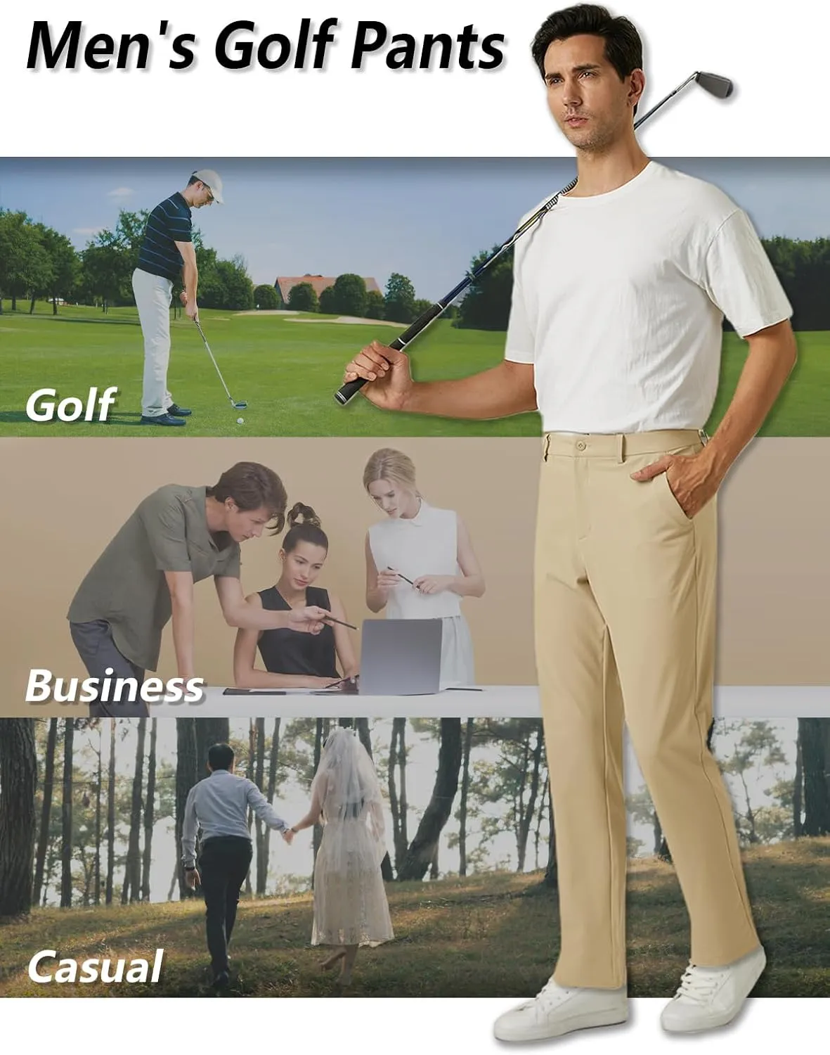 TACVASEN Golf Pants Men - 30"/32"/34" Stretch Lightweight Quick Dry Dress Pants for Men with Pockets for Work Casual