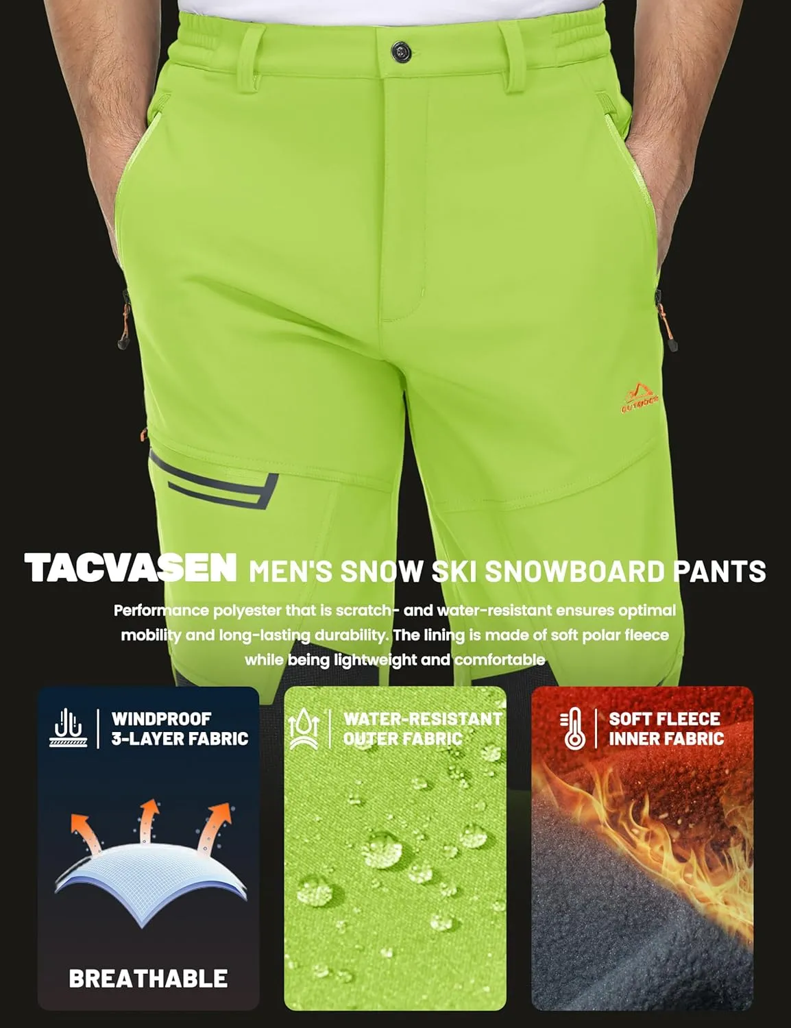 TACVASEN Men's Snow Ski Pants Windproof Snowboard Pants for Men Water Resistant Hiking Pants Fleece Lined Winter Working