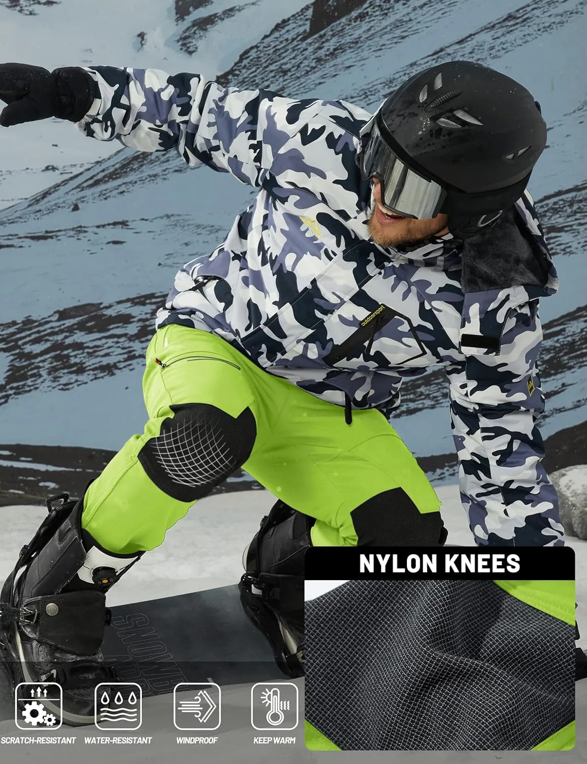 TACVASEN Men's Snow Ski Pants Windproof Snowboard Pants for Men Water Resistant Hiking Pants Fleece Lined Winter Working