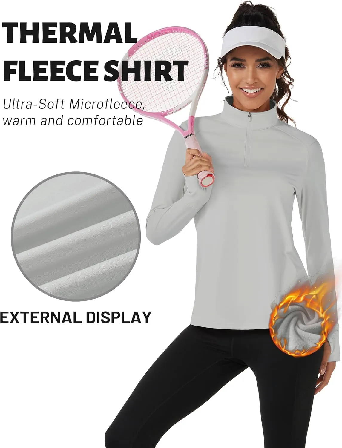 TACVASEN Women's Quarter Zip Pullover Fleece Lined Golf Shirt Long Sleeve Workout Tops Athletic Sweatshirt for Women