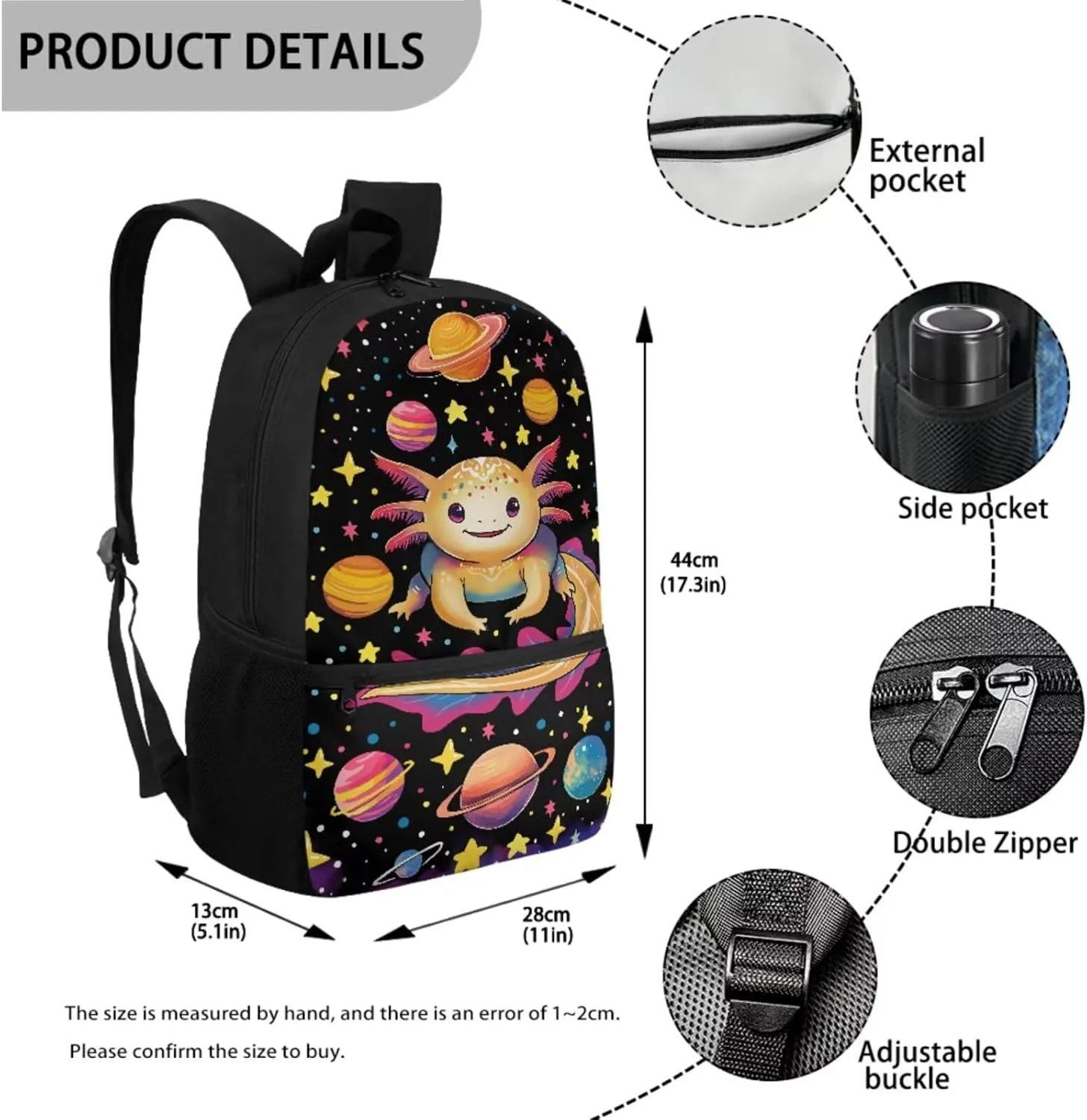 Talayituse Axolotl Planet Star Print Backpack for Teens Girls 3 in 1 Kids School Bag with Lunch Bag Pencil Case, 17 Inch Bookbag Bookpack for Elementary Middle High School Student