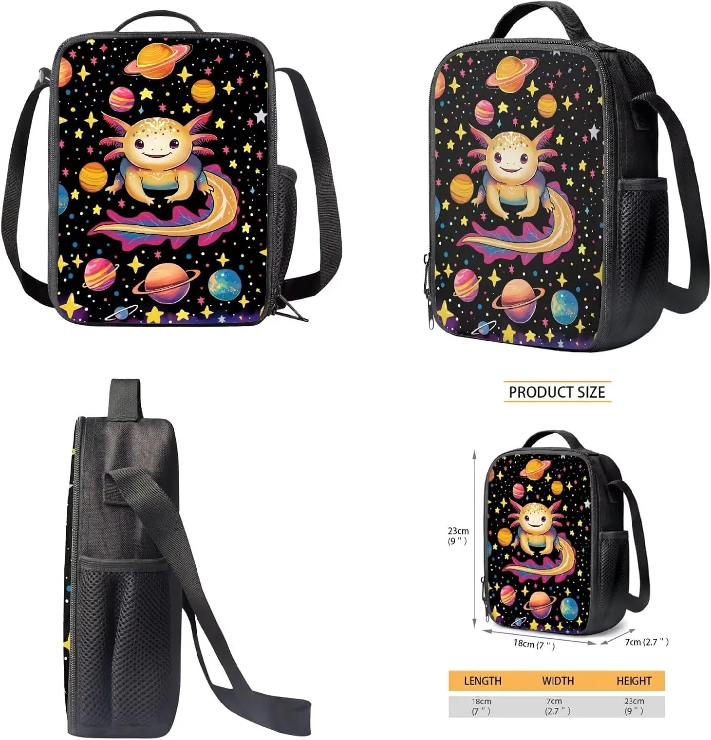 Talayituse Axolotl Planet Star Print Backpack for Teens Girls 3 in 1 Kids School Bag with Lunch Bag Pencil Case, 17 Inch Bookbag Bookpack for Elementary Middle High School Student